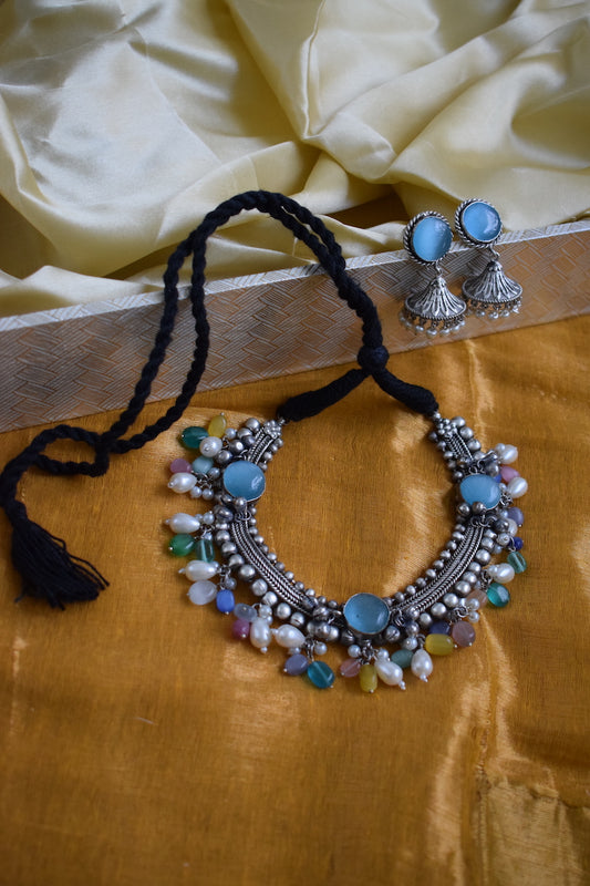 Oxidised Necklace with Jhumka Set