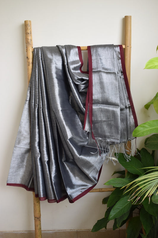 Steel Grey Tissue Cotton Saree