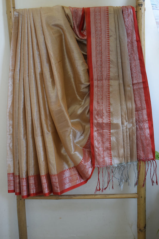 Tan Tissue Cotton Saree With Border