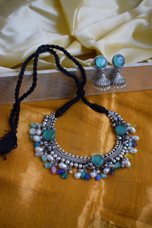 Oxidised Necklace with Jhumka Set