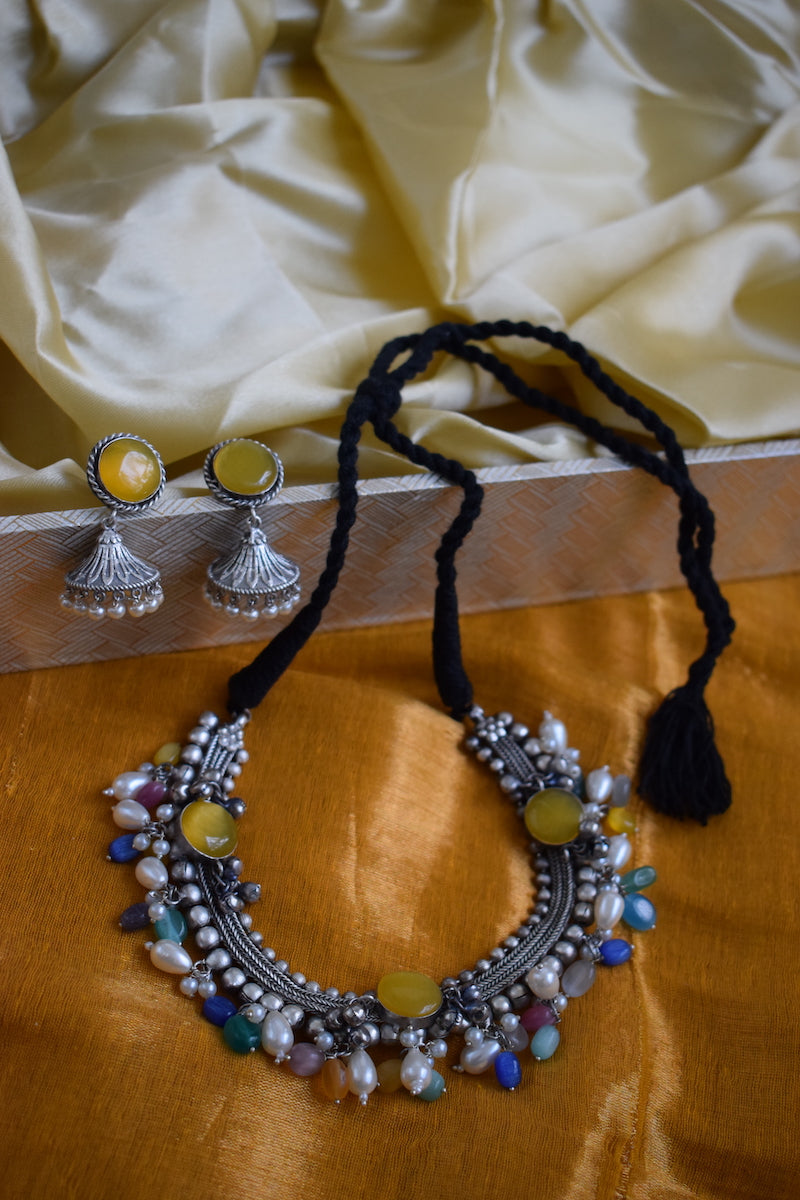 Oxidised Necklace with Jhumka Set