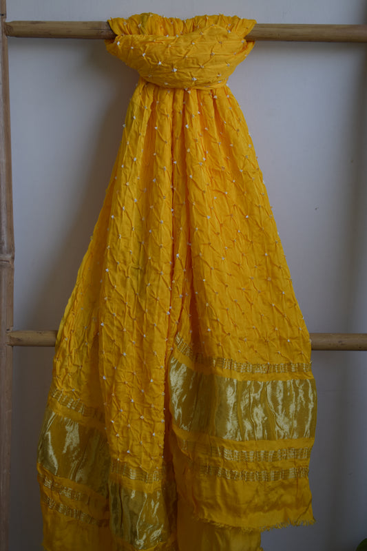 Yellow Modal Silk Bandhani Dupatta