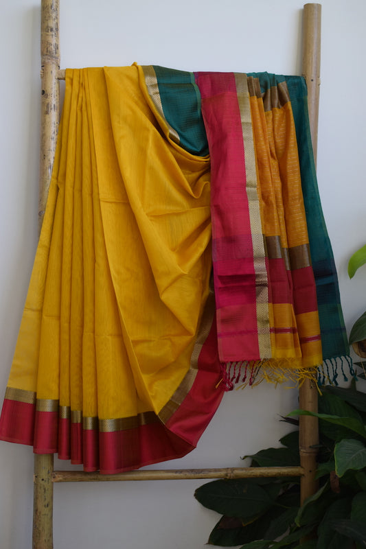 Yellow Maheshwari Silk Cotton Saree