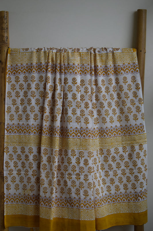 White Bagru Printed Mul Cotton Saree