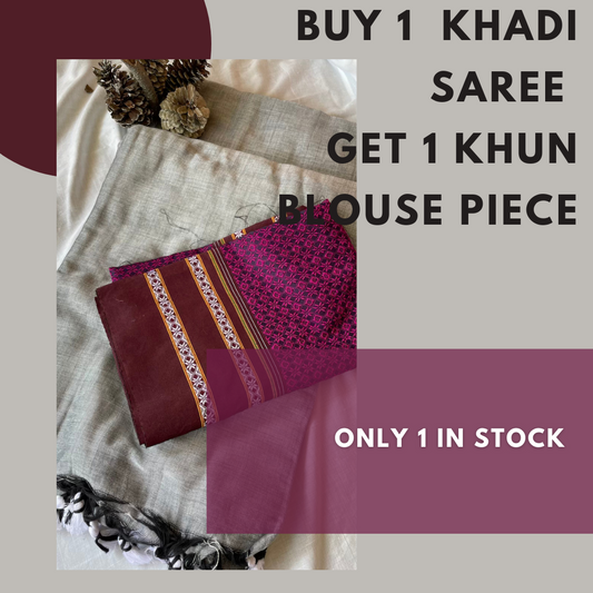 Taruni - Buy Khadi Cotton Saree & Get Khun Blouse Piece Free