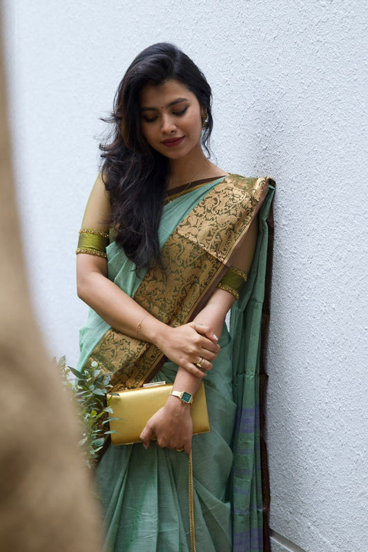 Mint Green Kanchi Cotton Saree