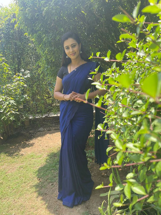 Royal Blue Plain Cotton Saree