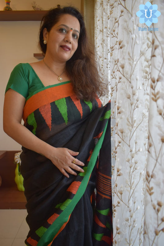 Black Linen Jamdani Saree