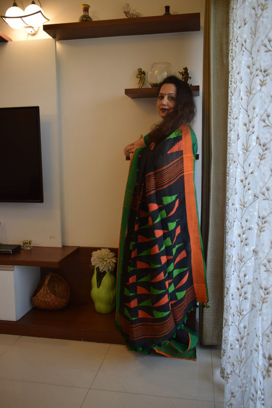 Black Linen Jamdani Saree