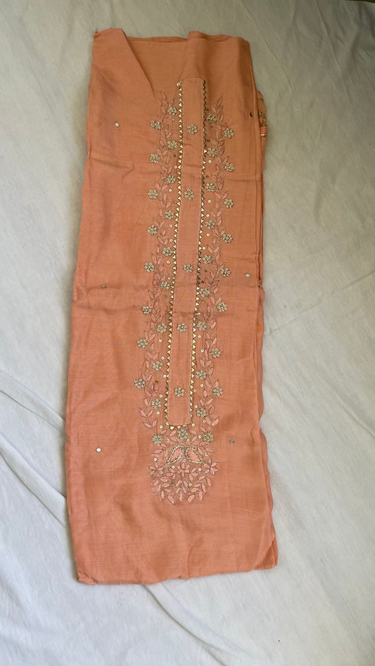 Blush Pink Muslin Silk Suit Dupatta Set with Gotapatti Work