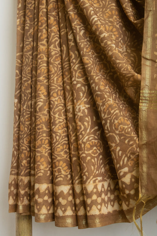 Brown Chanderi Cotton Silk Saree