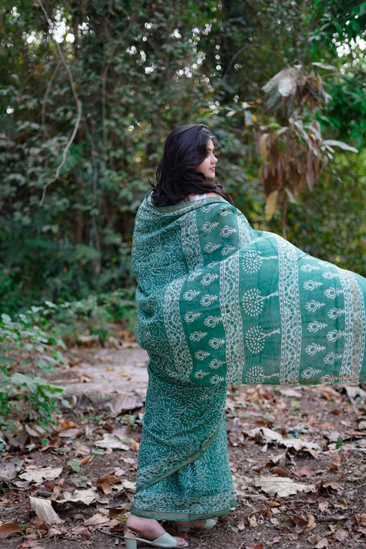 Green Chanderi Cotton Silk Saree