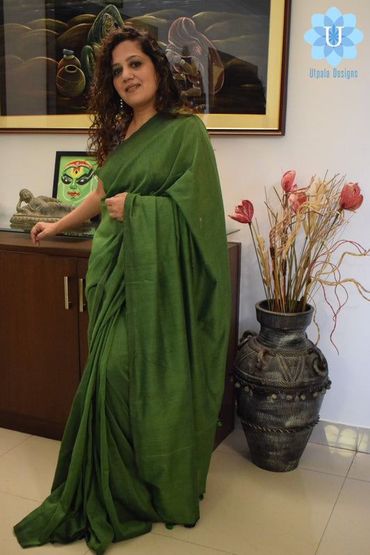 Green Plain Cotton Saree