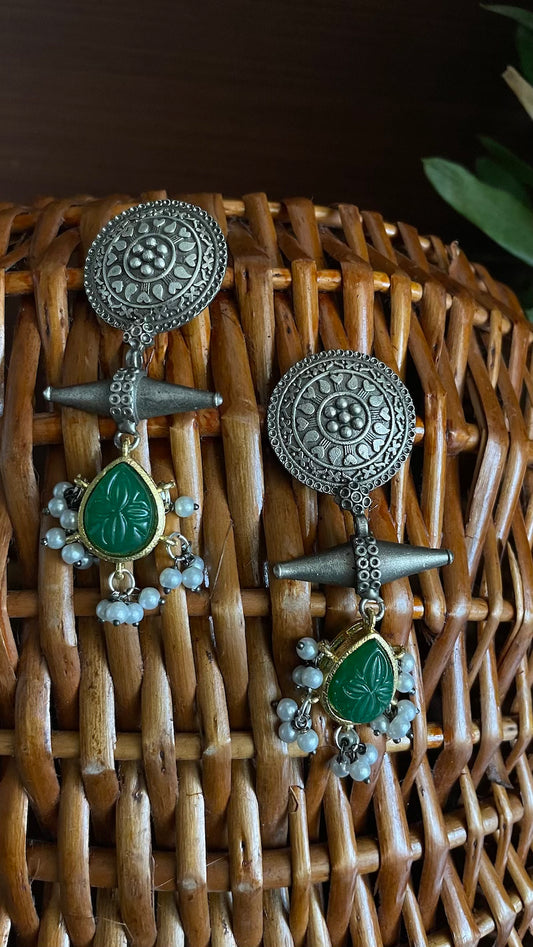 Green Stone Silver Lookalike Earrings