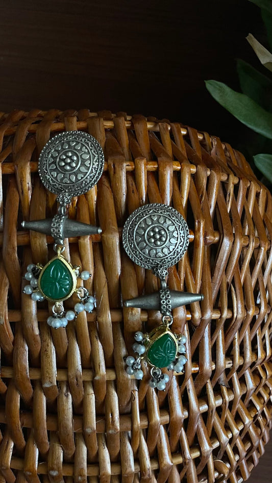 Green Stone Silver Lookalike Earrings