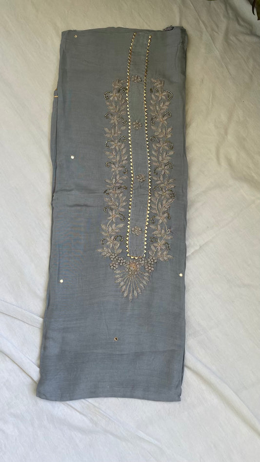 Grey Muslin Silk Suit Dupatta Set with Gotapatti Work