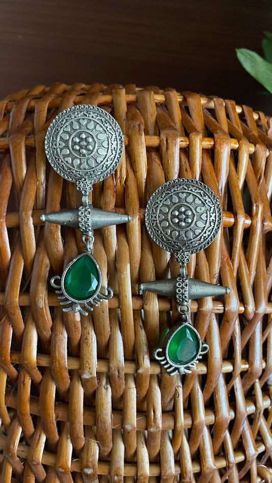 Green Stone Silver Lookalike Earrings