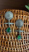 Load image into Gallery viewer, Green Stone Silver Lookalike Earrings

