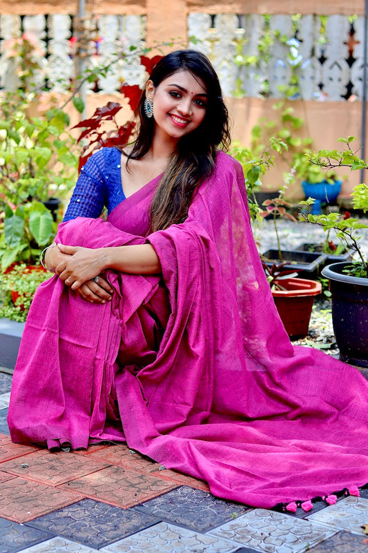 Mauve Plain Cotton Saree