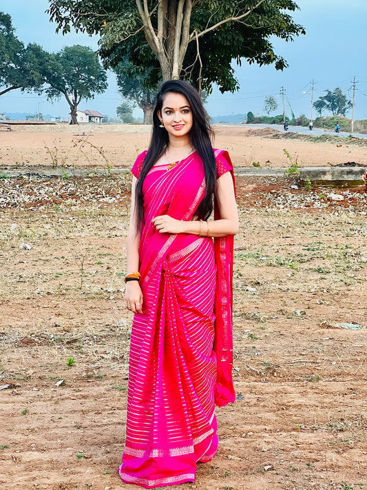 Rani Pink Benarasi Katan Warm Silk Saree