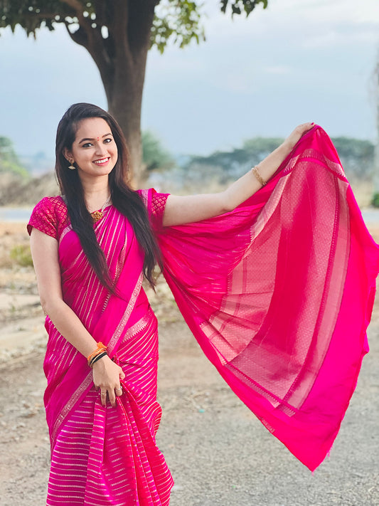 Rani Pink Benarasi Katan Warm Silk Saree