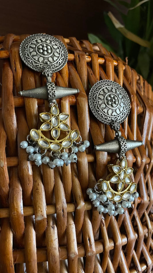 Silver Lookalike Earrings with Kundan