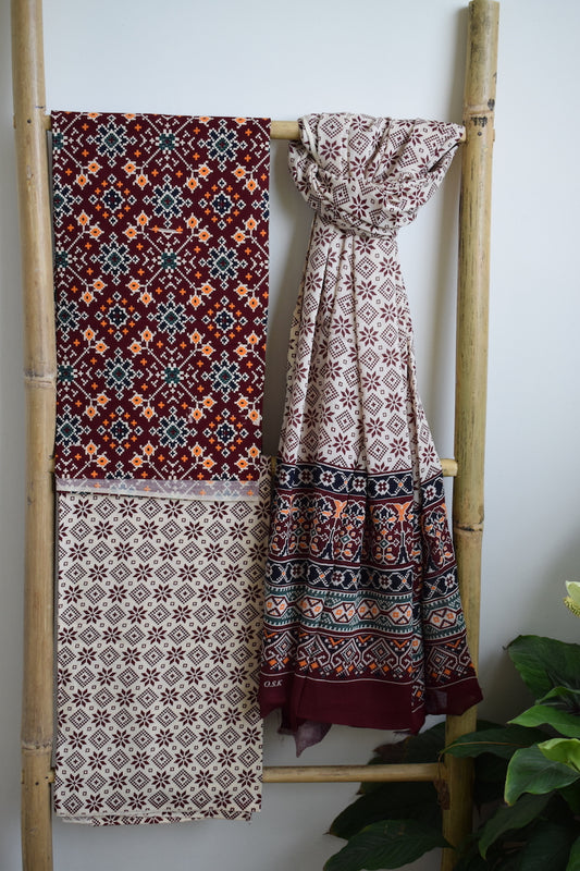 Maroon Print Cotton Suit Dupatta Set