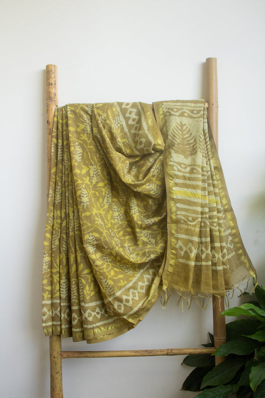 Mehandi Green Chanderi Cotton Silk Saree