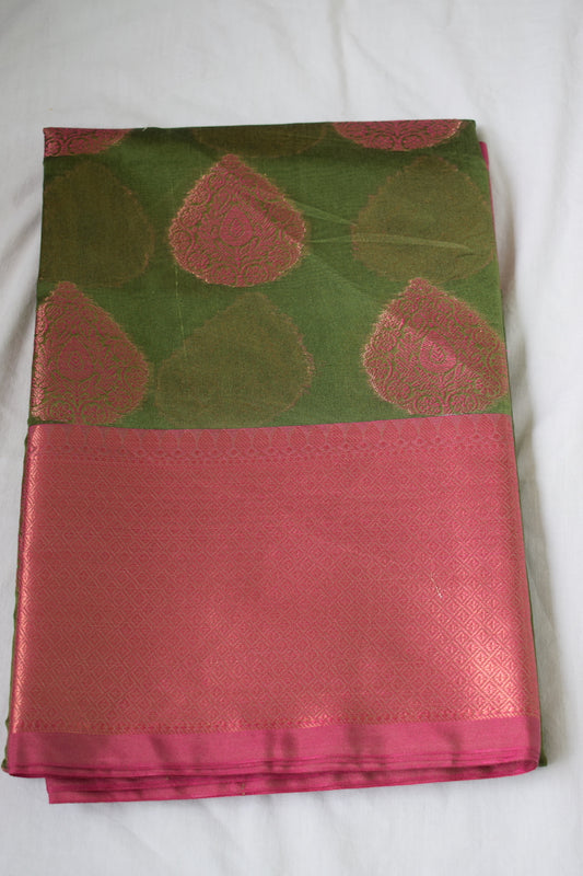 Mehandi Green Kora Silk Benarasi Saree