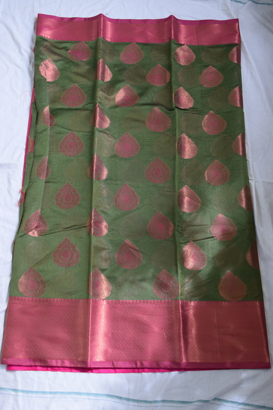 Mehandi Green Kora Silk Benarasi Saree