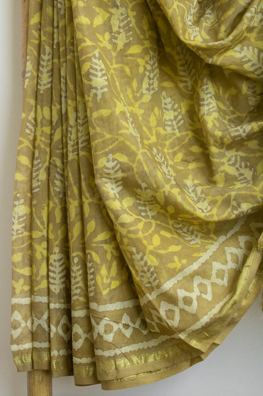 Mehandi Green Chanderi Cotton Silk Saree