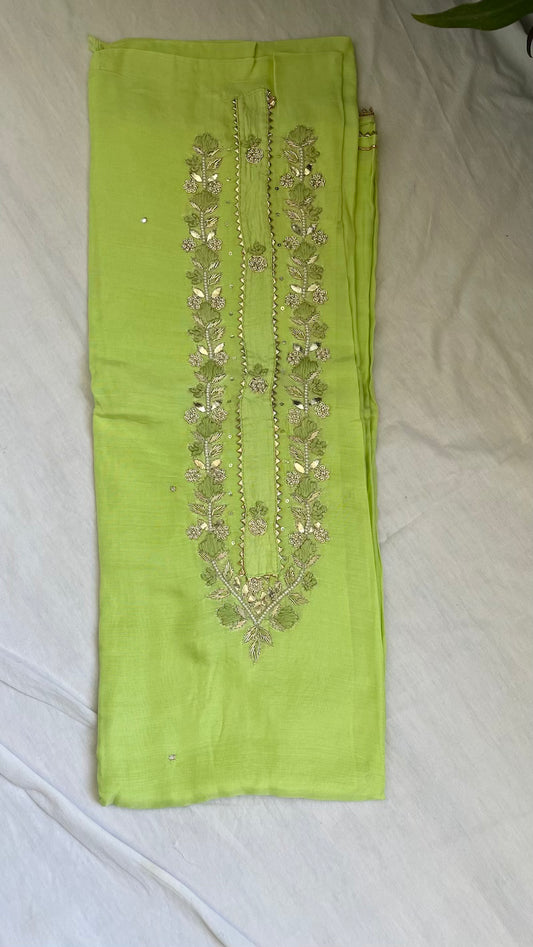 Neon Green Muslin Silk Suit Dupatta Set with Gotapatti Work