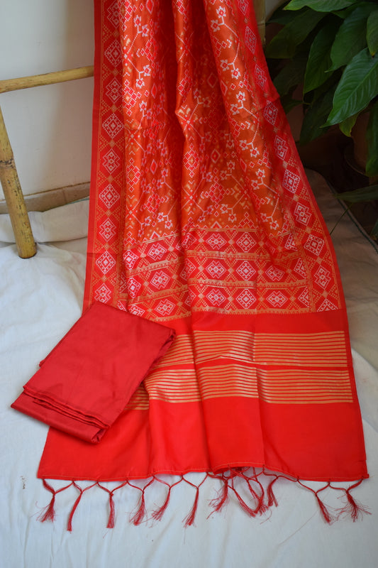 Orange and Red Silk Suit Dupatta Set