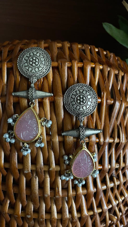 Baby Pink Stone Silver Lookalike Earrings