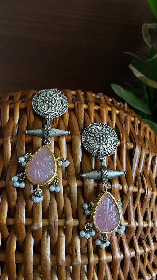 Baby Pink Stone Silver Lookalike Earrings