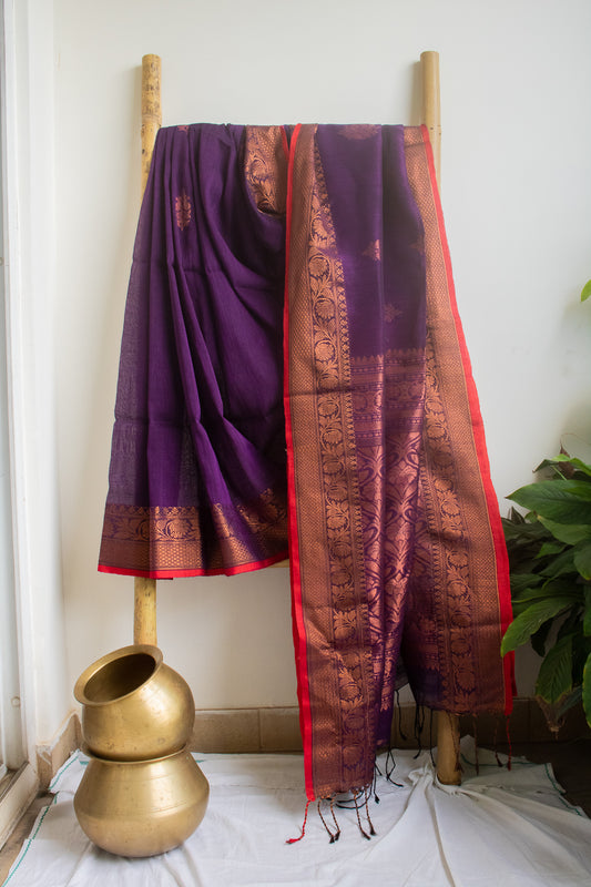 Purple Linen Jamdani Saree