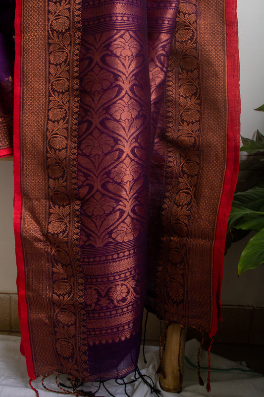 Purple Linen Jamdani Saree