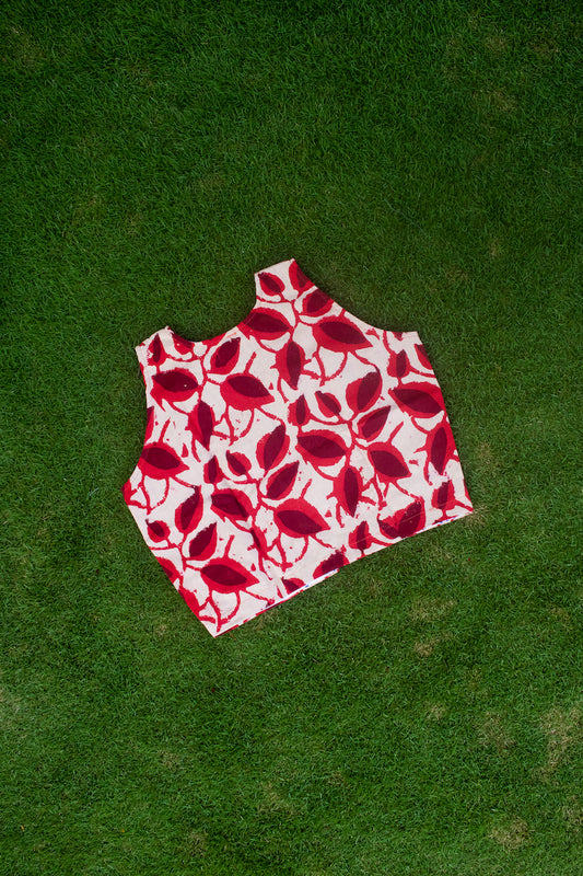 Red Cotton Block Printed Blouse