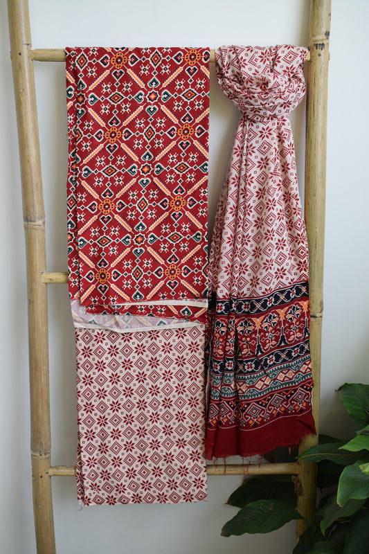 Red Patola Print Cotton Suit Dupatta Set