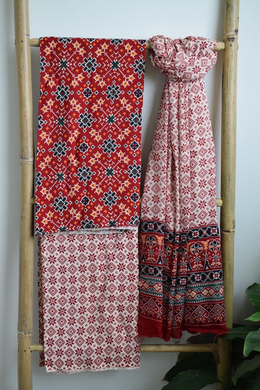 Red Patola Print Cotton Suit Dupatta Set