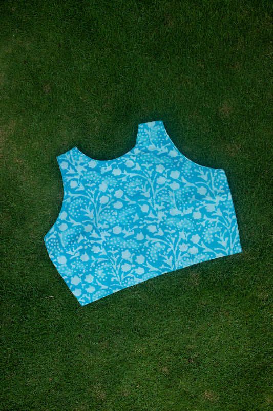 Sky Blue Cotton Block Printed Blouse