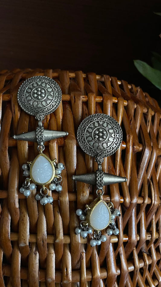 White Stone Silver Lookalike Earrings