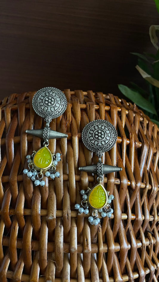 Yellow Stone Silver Lookalike Earrings